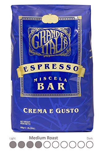 Grande Italia Whole Bean Espresso, Crema e Gusto, Miscela Bar, Small Batch Artisan Roasted 2lbs