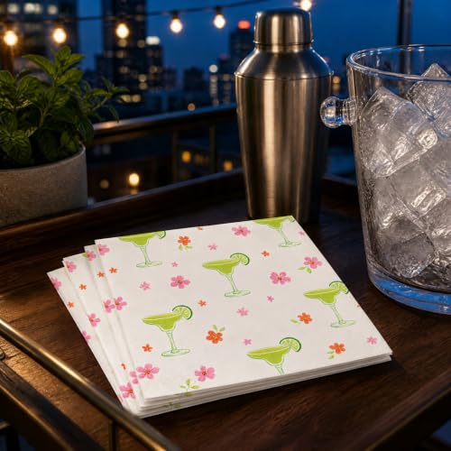 50pcs Lime Green Margarita Floral Napkins - Disposable Cocktail Party Supplies