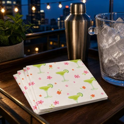 50pcs Lime Green Margarita Floral Napkins - Disposable Cocktail Party Supplies