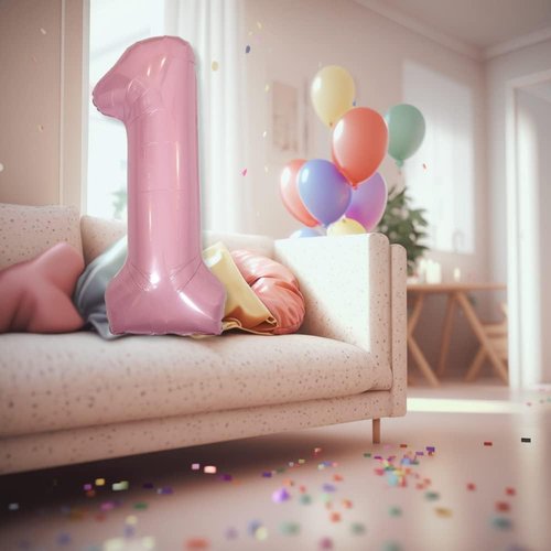 DIWULI 40 Inch Pastel Pink Number 1 Balloon - Large Foil Balloon for 1st Birthday Party Decorations
