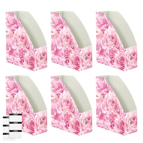 Pack of 3 Pink Rose Peony Magazine File Holders Water-Resistant PP Office Organizer