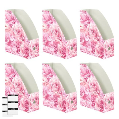 Pack of 3 Pink Rose Peony Magazine File Holders Water-Resistant PP Office Organizer