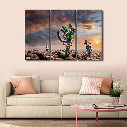 Motorcycle Wall Art Canvas - Off-Road Sports Pictures 36x24 Inch - Framed Ready to Hang