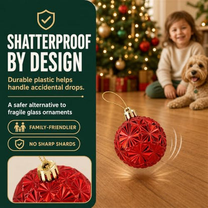 42 Pack Shatterproof Christmas Ornaments - Red & Gold Luxury Tree Decorations with Pre-Tied Strings