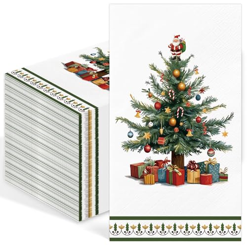 Green Christmas Tree Disposable Paper Napkins 3-Ply Holiday Dinner Set for Xmas