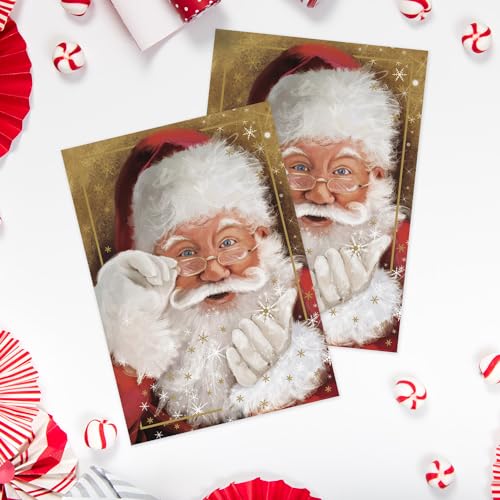 Sparkling Santa Christmas Cards Set - Gold Foil Holiday Greeting Cards with Inside Verse, 16 Pack, 5 5/8 x 7 7/8 Inches, Made in USA