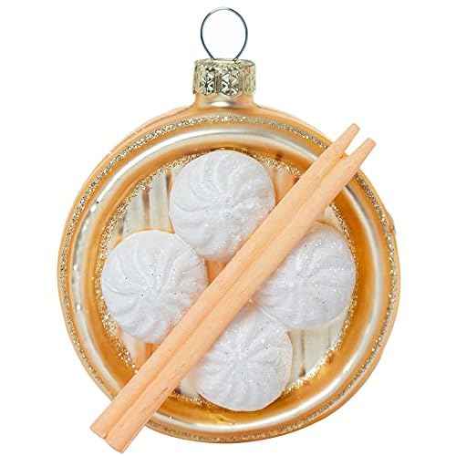 Set of 2 Blown Glass Chinese Soup Dumpling Ornament, Glass Dumpling Christmas Ornament, Xiao Long Bao Ornaments, Steamed Stuffed Buns Ornaments