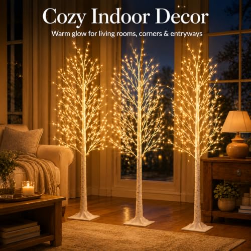 4ft Birch Tree with Lights - 64 LEDs, USB, 8 Lighting Modes, IP44