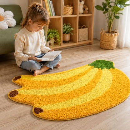 Banana Bathroom Rug - Cute Yellow Plush Non-Slip Bath Mat 31.5" x 19.7"