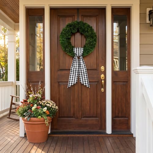 Black Buffalo Plaid Burlap Sash for Front Door Wreath Decorations Christmas