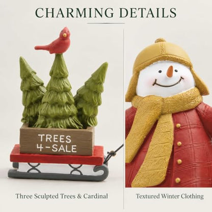 Snowman Christmas Figurine Pulling Tree Sled - 6.1 Inch Holiday Decor