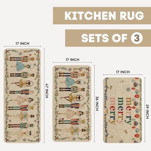 Christmas Decorative Kitchen Mats Set of 3 Non-Slip Rugs 17x29/36/47 Inches