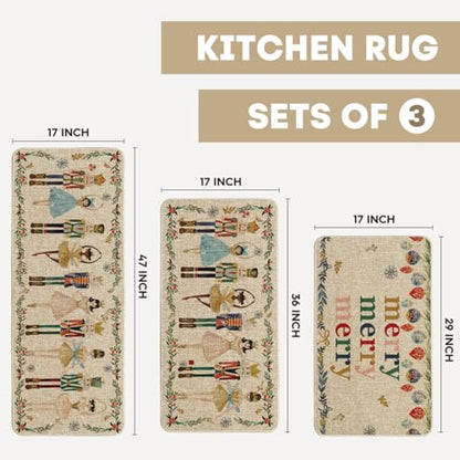 Christmas Decorative Kitchen Mats Set of 3 Non-Slip Rugs 17x29/36/47 Inches