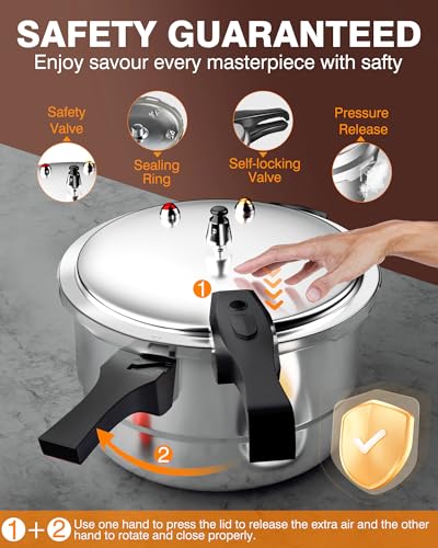 WantJoin 6 Qt Aluminum Pressure Cooker - Gas & Induction Compatible with Removable Steaming Rack