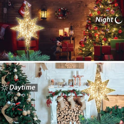 Golden Bethlehem Star Tree Topper with 10 LED Lights - Festive Christmas Decor