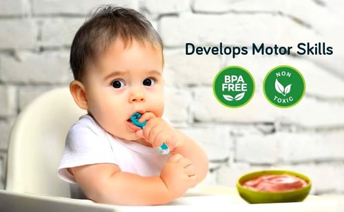 Baby Spoons, Silicone Pre-Spoons for Kids Aged 6+ Months - First and Second Stage Feed, Baby Led Weaning, Teething, Infant Feeding - Toddler Utensils - Set of 2 Spoons, Teal/White