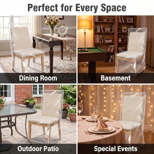 4 Pack Clear Plastic Dining Chair Covers - 6 Mil Thick Seat Protectors (Variation 4)