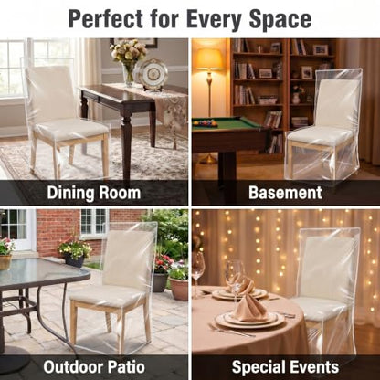 4 Pack Clear Plastic Dining Chair Covers - 6 Mil Thick Seat Protectors (Variation 4)