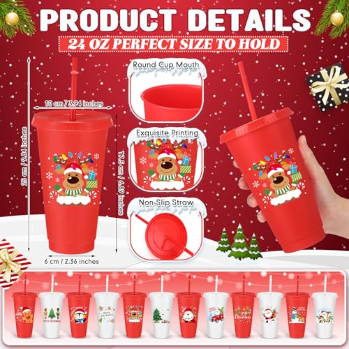 Umigy 24 Pcs Christmas Plastic Cups with Lids & Straws - Stylish Style