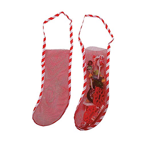 Mini Christmas Stockings Bulk Set - Red Mesh Holiday Party Favors, 12 Inch