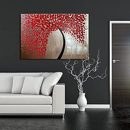 Large Red Flower Oil Painting on Canvas - Hand-Painted Wall Art for Living Room Bedroom Kitchen