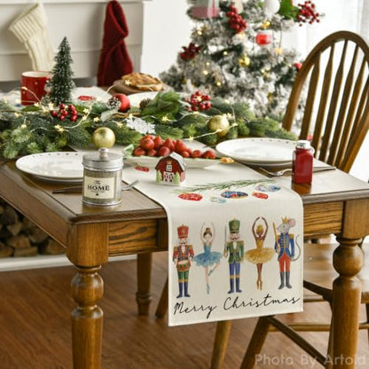 Christmas Nutcracker Table Runner - 13x72 Inch Holiday Decor - Beige