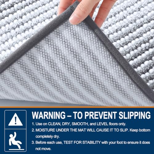 Extra Soft Chenille Bathroom Rug 30x20 Grey Striped Bath Mat - Modern & Absorbent