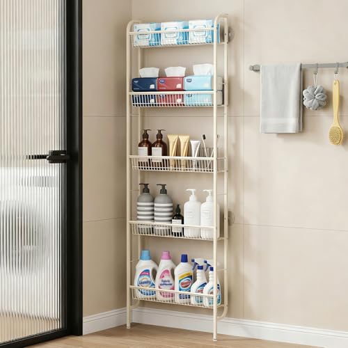 White 5-Tier Behind Door Narrow Bathroom Shelf Space Organizer