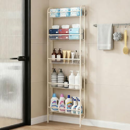 White 5-Tier Behind Door Narrow Bathroom Shelf Space Organizer