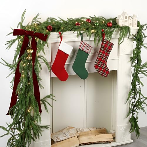 29.5 ft Artificial Norfolk Pine Garland Christmas Decor with Ribbons & Bells