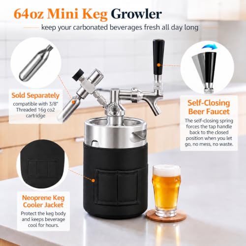 64oz Mini Keg with CO2 Regulator Portable Draft Beer System
