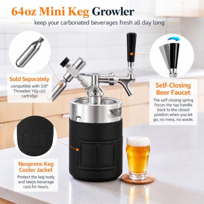 64oz Mini Keg with CO2 Regulator Portable Draft Beer System