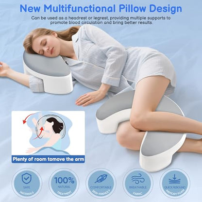Side Sleeper Pillow with Arm Holes - Memory Foam Ergonomic Support Grey