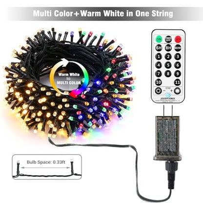 Christmas String Lights 33ft 100 LED Color Changing with Remote - Warm White & Multicolor