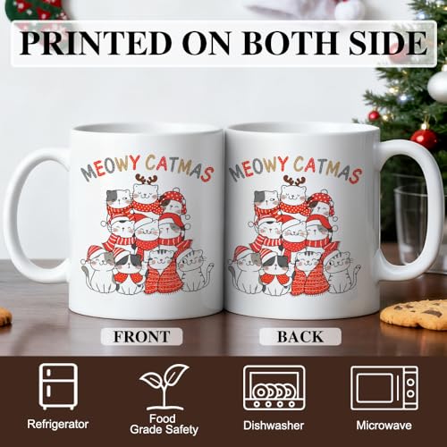 Christmas Cat Lover Mug - Ceramic Coffee Cup with Red & Black Variation