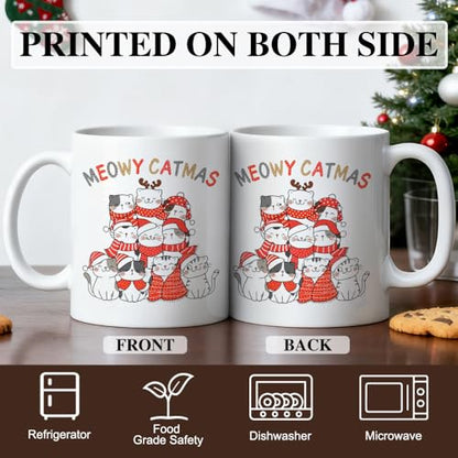 Christmas Cat Lover Mug - Ceramic Coffee Cup with Red & Black Variation