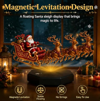 Floating Santa Sleigh Ornament with LED Lights - Red, Brown, Gold Variations