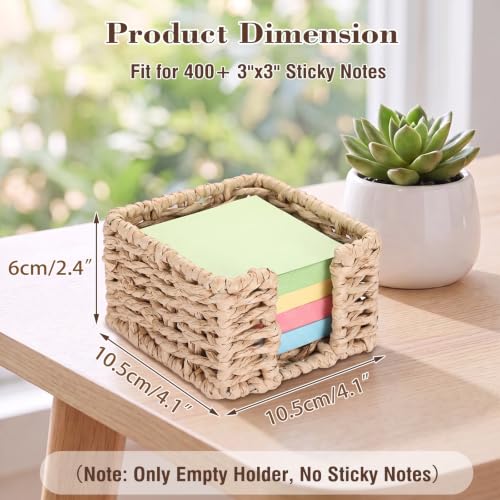 Natural 4.1 x 4.1 Inch Sticky Note Holder Dispenser with Paper Rope