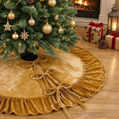 Gold Camel Velvet Christmas Tree Skirt 24 Inch Holiday Decor - Variation of THIS listing