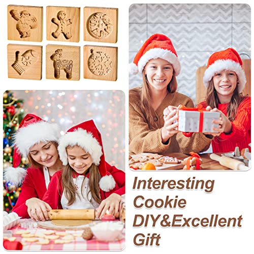 Christmas Wooden Cookie Stamp Mold Set - 12 Holiday Patterns for Baking