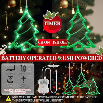 Christmas Tree Window Lights - 30 LEDs, 8 Modes, Timer, USB & Battery Operated - Indoor Outdoor Decoration - Variation: Christmas Tree
