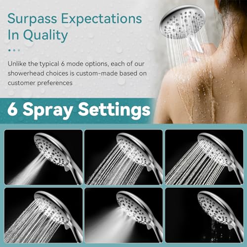 JDO High Pressure Handheld Shower Head - Silver, 6 Spray Modes