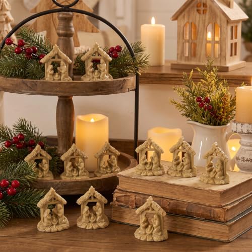 Jesus Birth Nativity Scene Set - Beige Mini Resin Figurines, 60 Pieces