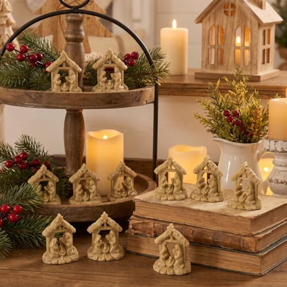 Jesus Birth Nativity Scene Set - Beige Mini Resin Figurines, 60 Pieces