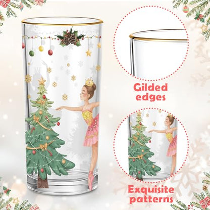 Wonderland Christmas Highball Glasses Set - 15oz Holiday Drinkware with Gold Rim