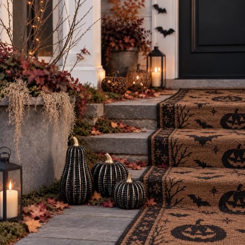 Black & Gold Resin Pumpkin Decorations Set - Fall Halloween Home Accent