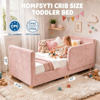 Pink Toddler Floor Bed 2-in-1 Montessori Bed with Removable Rails - Crib Size Sofa Bed