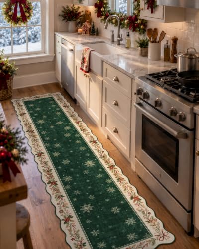 Christmas Hallway Runner Rug 2x8 Green Washable Holiday Entryway Floor Mat - Variation of THIS listing: 2' x 8' Green