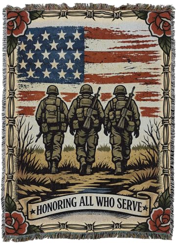 All Who Served Tattoo Blanket - Military Gift Woven Cotton Throw 72x54 with Variation