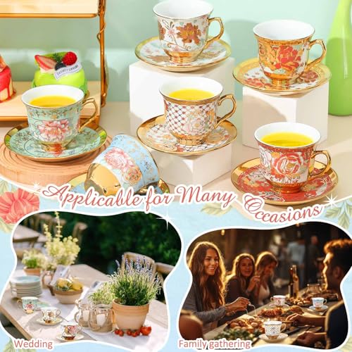 Teenyyou Set of 36 Floral Porcelain Tea Cups and Saucers - Stylish 5.4 Oz Variation